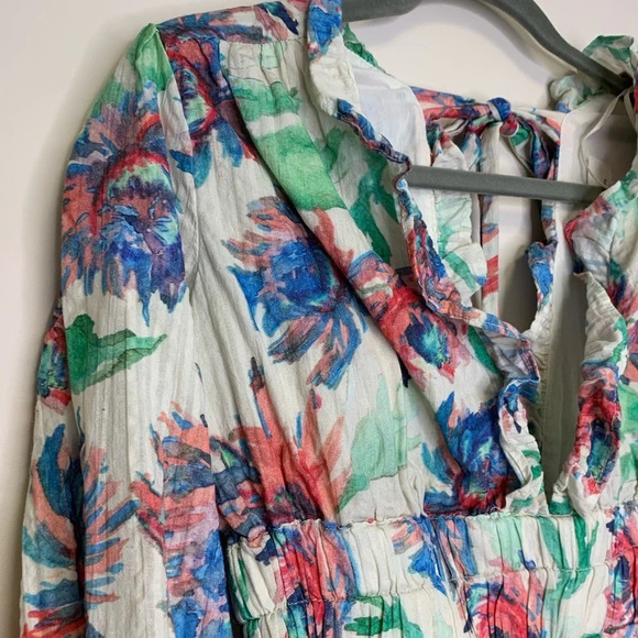 By Anthropologie Floral Plunging Neckline Long  Sleeve Crop Top Size XS - Picture 4 of 12